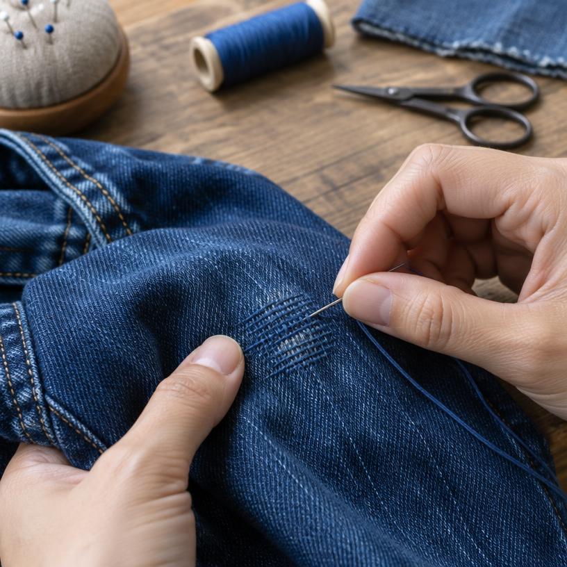 Invisible mending of a well-loved garment by a Norwood tailor